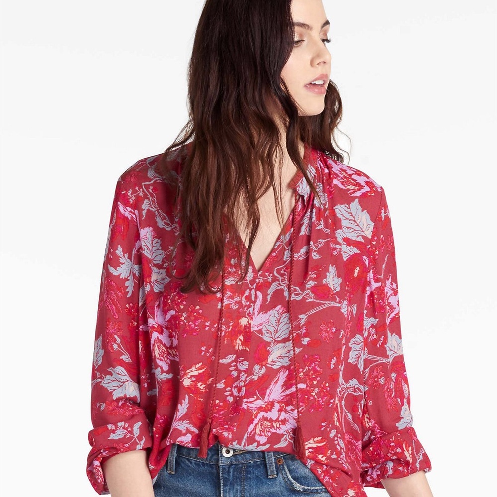 Lucky Brand Floral Fringe Neck Blouse